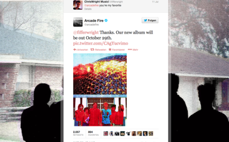 Screenshot von Arcade Fire's Twitter Account, in welchem sie den 29.10.13 als Album Release Date von "Reflektor" festsetzen