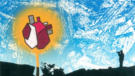 Eines der 12 nominierten Alben: Polar Bear - In Each And Everyone zeigt ein kritzeliger Himmel, in welchem ein überzeichnetes leuchtendes Herz schwebt.